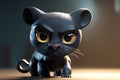 Black panther stares fiercely big eyes cat portrait cartoon style illustration generative ai