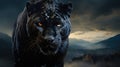 Black panthers dark colored individuals of the genus Panthera, family of cats, black predatory wild animal, powerful