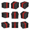 Black paper cardboard package boxes isometric pack box isolated icons set realistic template design vector illustration Royalty Free Stock Photo