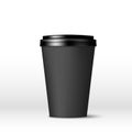 Black paper coffee cup with lid. Coffee to go empty mock up. Vector illustration isolated on white background Royalty Free Stock Photo