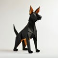 Black Paper Dog Sculpture: Multifaceted Geometry And Inventive Character Design