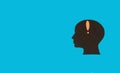 black paper head with exclamation mark in place of the brain on a blue background, background Royalty Free Stock Photo