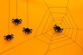 Black Paper Spider With Web On Yellow Background. Halloween Concept.