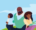 black parents couple with son in the landscape