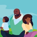 black parents couple with son in the landscape