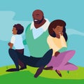 black parents couple with son in the landscape