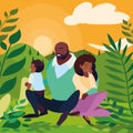 black parents couple with son in the landscape