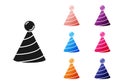 Black Party hat icon isolated on white background. Birthday hat. Set icons colorful. Vector Royalty Free Stock Photo