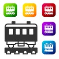 Black Passenger train cars icon isolated on white background. Railway carriage. Set icons in color square buttons Royalty Free Stock Photo