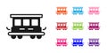 Black Passenger train cars toy icon isolated on white background. Railway carriage. Set icons colorful. Vector Royalty Free Stock Photo