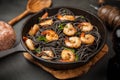 Black pasta with shrimps