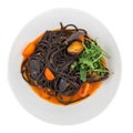 Black pasta spaghetti with seafood