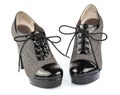 Black patent-leather lady lace-ups boots