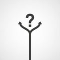 Black path fork with three arrows and a question mark above, symbolizing decision-making or Royalty Free Stock Photo