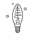 Black pattern of shiny light bulbs and stars on a white background. Christmas tree shaped spiral. Isolated object. Baby doodle sty Royalty Free Stock Photo