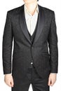 Black patterned wedding bridegroom suit, without tie, isolated o