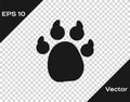 Black Paw print icon isolated on transparent background. Dog or cat paw print. Animal track. Vector Royalty Free Stock Photo