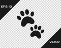 Black Paw print icon isolated on transparent background. Dog or cat paw print. Animal track. Vector Royalty Free Stock Photo