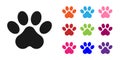 Black Paw Print Icon Isolated On White Background. Dog Or Cat Paw Print. Animal Track. Set Icons Colorful. Vector