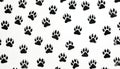 Black paw prints repeat across white background. Animal footprints create a simple, graphic pattern. Use this clean, abstract Royalty Free Stock Photo