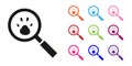 Black Paw search icon isolated on white background. Magnifying glass with animal footprints. Set icons colorful. Vector Royalty Free Stock Photo