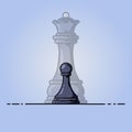 Black pawn becomes queen. Vector flat illustration