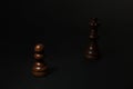 Black Pawn and Queen on black background.