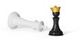 Black pawn wins queen in chess isolated on white background