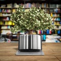 Black pc with money tree 3d render Success knowlage concept Royalty Free Stock Photo