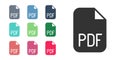 Black PDF file document. Download pdf button icon isolated on white background. PDF file symbol. Set icons colorful Royalty Free Stock Photo