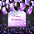 Black and pearl purple colorful balloons. Arch of helium balloons glossy. Birthday party decoration. Happy birthday greeting card Royalty Free Stock Photo