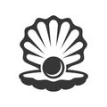 Black Pearl in Shell Icon. Vector