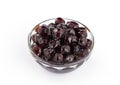 Black pearls. Boiled tapioca pearls for bubble tea on white background. Royalty Free Stock Photo