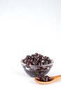 Black pearls. Boiled tapioca pearls for bubble tea on white background. Royalty Free Stock Photo