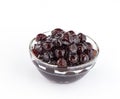 Black pearls. Boiled tapioca pearls for bubble tea on white background. Royalty Free Stock Photo