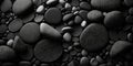 Black pebble stones texture. Dark natural rock backdrop. Generative AI
