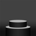 Black pedestal cylinder circle one step for cosmetics showcase, 3d podium circle stage black grey color, platform 1 step for