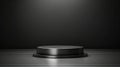 Black pedestal on a dark background. 3d rendering mock up. AI Generated Royalty Free Stock Photo