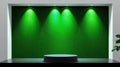 A black pedestal illuminated by green lighting on a textured green wall Royalty Free Stock Photo