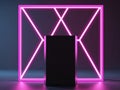 Black pedestal with neon pink light in triangular frame Royalty Free Stock Photo