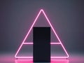 Black pedestal with neon pink light in triangular frame. Royalty Free Stock Photo