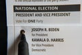 Pen on ballot selecting Joe Biden for US President