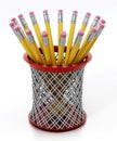Black pen holder full of pencils isolated on white background. 3D illustration Royalty Free Stock Photo