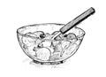 Black Ink Hand Drawing of Small Bowl of Fruit