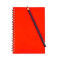 Black pen on top of a red color covered single note paper diary isolated on a white background Royalty Free Stock Photo