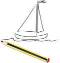 A black pencil draw a sailing vacation