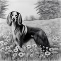 Afghan hound in a meadow with wildflowers Royalty Free Stock Photo