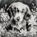 black pencil drawing of an Afghan hound puppy Royalty Free Stock Photo