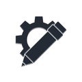 Black Pencil and gear icon isolated on white background. Creative development. Blogging or copywriting concept. Vector Royalty Free Stock Photo