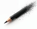 Black pencil with graphite dust on white surface. Tool for drawing, sketching. School art supply on plain backdrop. Conceptual Royalty Free Stock Photo